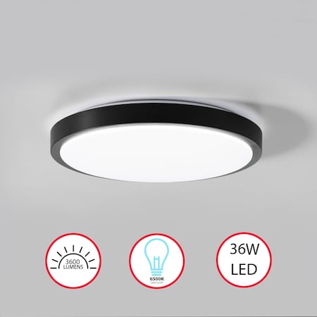 Quickway Imports 16" LED Ceiling Light Fixture Flush Mount 36W 6500K Cool Daylight Energy, Black QI004034.L.BK